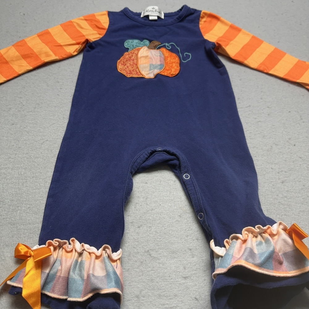 Marie Nicole Baby Girl Fall Thanksgiving Ruffle Romper Jumpsuit 12-18 Month - Picture 7 of 8